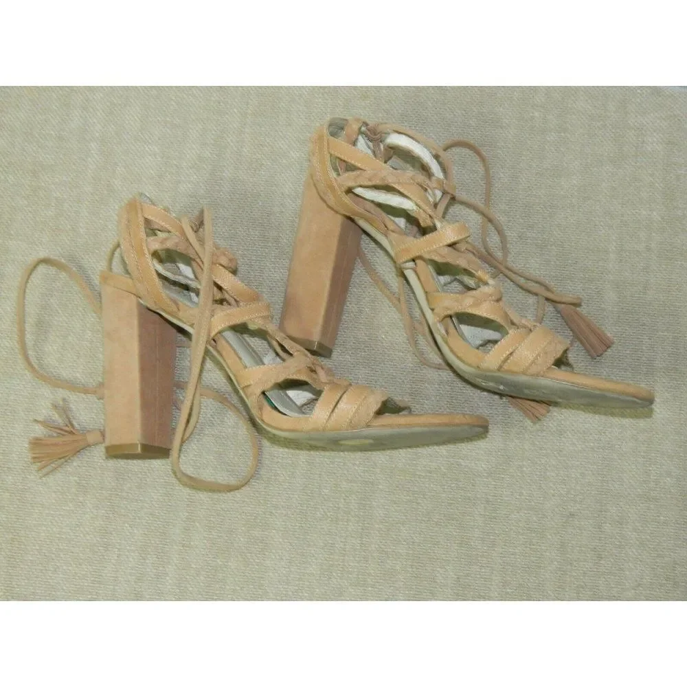 BCBG MAXAZRIA Heels Brown trappy Suede‎ Leather Strap Shoes Size 8